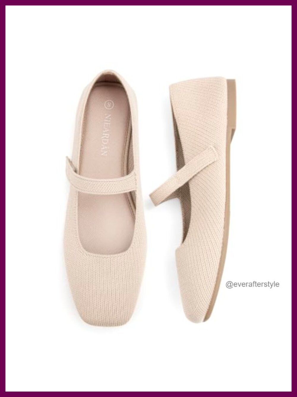 Women's Mary Jane Square Toe Lightweight Knit Ballet Flats Hook & Loop